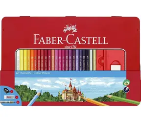 Kredki Faber-Castell 48 szt. w blaszanym pudełku + temperówka, gumka i ołówki
