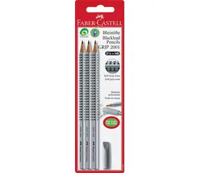 Zestaw Faber-Castell Grip 2001 Ołówek grafitowy - HB 3 szt. + gumka