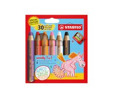 STABILO® Woody 3 w 1 - Edycja rocznicowa - Jednorożec - zestaw 6 elementów z temperówką - 6 różnych kolorów