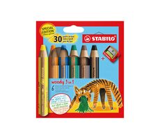 STABILO® Woody 3 w 1 - Edycja rocznicowa - Tygrys - zestaw 6 elementów z temperówką - 6 różnych kolorów