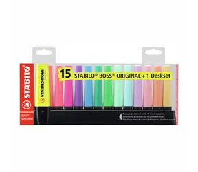 STABILO® BOSS ORIGINAL - zestaw biurkowy 15 elementów - 9 neonowych i 6 pastelowych kolorów