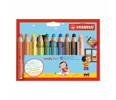 STABILO® Woody 3 w 1 - zestaw 10 elementów z temperówką - 10 różnych kolorów