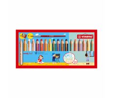 STABILO® Woody 3 w 1 - zestaw 18 elementów z temperówką i pędzelkiem - 18 różnych kolorów