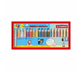 STABILO® Woody 3 w 1 - zestaw 18 elementów z temperówką i pędzelkiem - 18 różnych kolorów