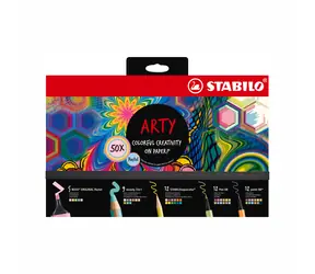 STABILO® ARTY - zestaw 50 szt. - zakreślacze, kredki uniwersalne, kredki akwarelowe, cienkopisy