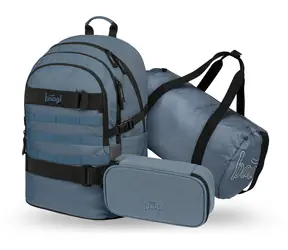 BAAGL SET 3 Skate Dust Blue: plecak, piórnik, torba sportowa