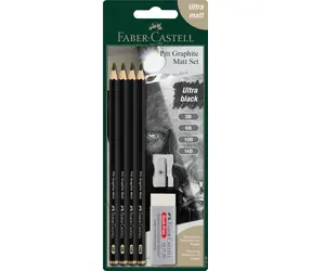 Ołówki grafitowe Faber-Castell z temperówką i gumką / 6 szt. / czarne