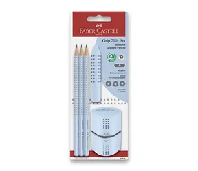 Ołówki grafitowe Faber-Castell z temperówką i gumką / twardość B / 5 szt. / niebieskie