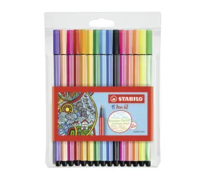 STABILO® Pen 68 - Marker z wysokiej jakości włosia - zestaw 15 elementów - 15 różnych kolorów, w tym 5 neonowych