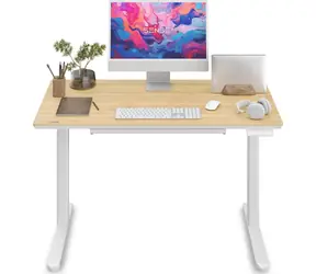 SENSE7 NEWAI Biurko biurowe białe-bambusowe / elektrycznie regulowana wysokość / 120 x 60 cm / nośność 50 kg
