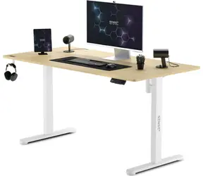 SENSE7 Nojo Sosna Biurko sosnowe białe / wysokość regulowana elektrycznie / 140 x 70 cm / nośność 80 kg