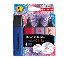 STABILO® BOSS ORIGINAL NatureCOLORS Wildflower - zestaw 4 szt. - pudrowy róż, ultramaryna, szaro-fioletowy, bordowy