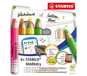 Zestaw STABILO MARKdry Neon 4-częściowy z temperówką i ściereczką - 4 kolory neonowe