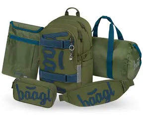 Zestaw BAAGL SET 5 Skate Olive: plecak, piórnik, torba sportowa, nerka, pokrowiec na laptopa GRS