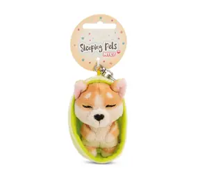 Brelok Nici GREEN do kluczy Welsh Corgi do spania + jasnozielony koszyk 12 cm