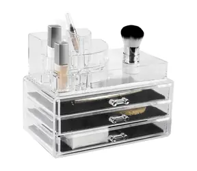 Compactor Duży organizer na kosmetyki - 3 szuflady z przezroczystego plastiku / górny schowek