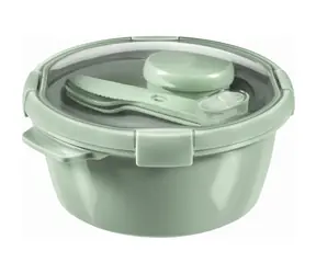 Curver SMART TO GO ECO 1,6l Okrągła puszka ze sztućcami, miską i tacą w kolorze zielonym