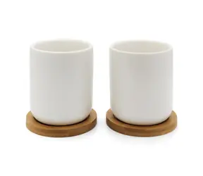 Bredemeijer Bamboo-Coaster Zestaw kubków z bambusowymi podstawkami / 2 szt. / ceramika / 200 ml