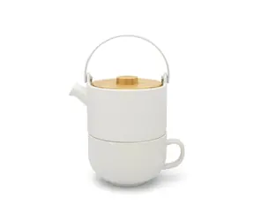 Bredemeijer Umea Czajnik biały / 500 ml / ceramiczna / bambusowa pokrywa