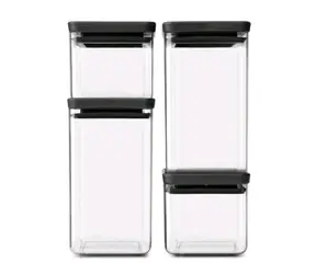 Brabantia TASTY+ Pojemniki na żywność 4 szt. czarne / 2x 0,7L i 2x 1,6L