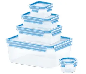 Emsa Food Clip&Close Zestaw puszek na żywność 0,15 l + 0,25 l + 0,55 l + 1 l + 3,7 l niebieski 