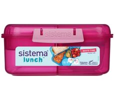 Sistema Lunch Pudełko trzykomorowe z pojemnikiem na jogurt i 2 tackami 1,25 litra różowe