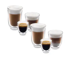 Zestaw szklanek DeLonghi 6 szt. / 2 x 90 ml / 2 x 270 ml / 2 x 330 ml