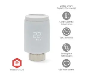 Sterowanie grzejnikiem Nedis SmartLife / Zigbee 3.0 / Zasilane bateryjnie / LED / Android i iOS