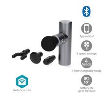 Nedis BTHMSG10GY / Pistolet do masażu sportowego / SmartLife / 5 trybów masażu / Głowica U / Głowica stożkowa