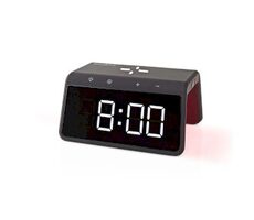 Nedis WCACQ30BK czarny / Budzik z ładowarką bezprzewodową / 15 W / 1x USB-A / 1x USB-C / lampka nocna 