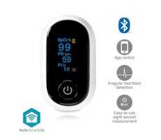 Nedis BTHOX10WT biały / Pulsoksymetr / Bluetooth / Wyświetlacz OLED / SmartLife / 2x AAA