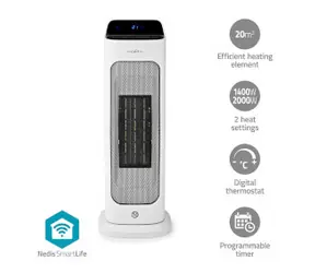 Nedis HTFA20WTW biały / Ceramiczny grzejnik PTC / SmartLife / Wi-Fi / 2000 W / 10-49°C / Android i iOS 
