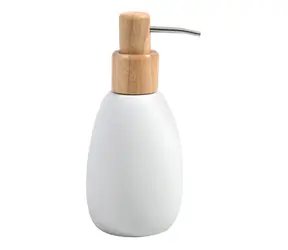 Dozownik do mydła Spirella Sven biały / żywica poliestrowa / drewno / 260 ml