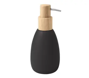 Dozownik do mydła Spirella Sven czarny / żywica poliestrowa / drewno / 260 ml