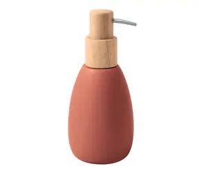 Dozownik do mydła Spirella Sven , staroróżowy / żywica poliestrowa / drewno / 260 ml
