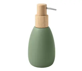 Dozownik do mydła Spirella Sven zielony / żywica poliestrowa / drewno / 260 ml