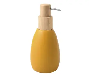 Dozownik do mydła Spirella Sven żółty / żywica poliestrowa / drewno / 260 ml