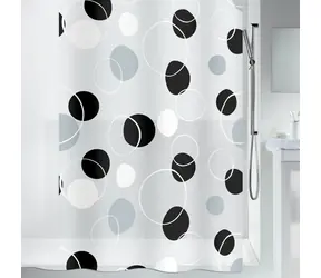 Kółka do zasłony prysznicowej Spirella BUBBLE motyw biało-czarny / PEVA / 180 x 200 cm
