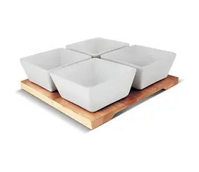 Zestaw misek bambusowych Lamart 4 szt., biało-brązowe / 19 x 19 cm / porcelana-drewno