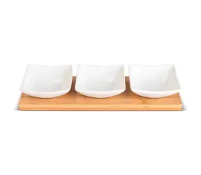 Zestaw misek bambusowych Lamart 3 szt., biało-brązowy / 26 x 8 cm / porcelana-drewno