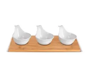 Zestaw misek bambusowych Lamart 3 szt., biało-brązowy / 27 x 12 cm / porcelana-drewno