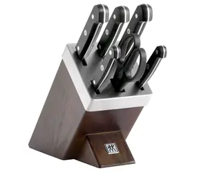 Zwilling Gourmet Block z nożami i nożyczkami / drewno jesionowe / automatyczne ostrzenie noży / 1x nożyczki / 5x nóż / 1x blok