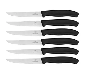 VICTORINOX Swiss Classic Zestaw 6 noży do steków w kolorze czarnym / ząbkowane ostrze / długość ostrza 11 cm