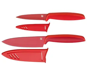 Zestaw noży WMF Touch 2 szt. Czerwony / 1x nóż szefa kuchni 13 cm / 1x nóż uniwersalny 9 cm / osłony ostrzy