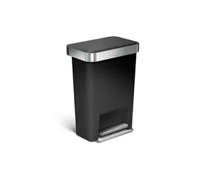 Kosz na śmieci Simplehuman z pedałem - 45 l / kieszeń na worek / prostokątny / czarny plastik / stal nierdzewna
