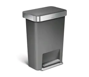 Kosz na śmieci Simplehuman z pedałem - 45 l / kieszeń na worek / prostokątny / szary plastik / stal nierdzewna
