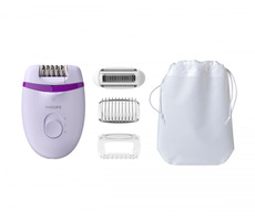 Philips Satinelle Essential / Kompaktowy depilator / z kablem / 2 prędkości / 4 akcesoria / OPTI-light / biały