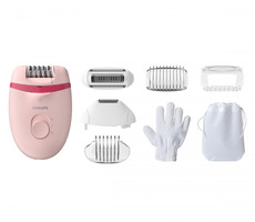 Philips Satinelle Essential BRE285/00 / depilator / z kablem / 2 prędkości / 7 akcesoriów / OPTI-light / różowy