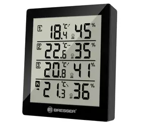 Bresser Temeo Hygro Quadro czarny / Termometr i higrometr / 4 czujniki