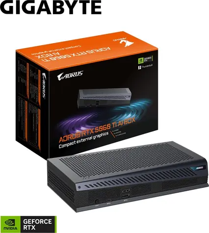 GIGABYTE AORUS RTX 5060 Ti AI BOX / Zewnętrzny procesor graficzny / 2572 MHz / 16 GB GDDR7 / Thunderbolt 5 / 1x HDMI + 3x DP